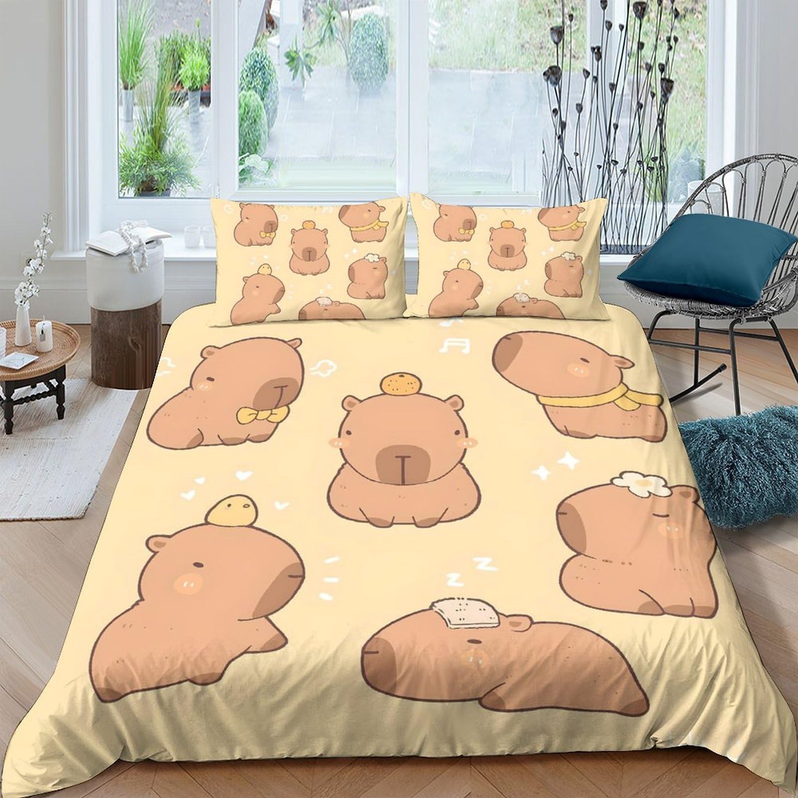 Ctjqhvkz Style-8 3D Printed Cartoon Capybara Fitted Sheet Microfiber Soft Anti-Slip Animal Pattern Bed Cover For Bedroom Dorm Mattress Decor Single（135X200cm）