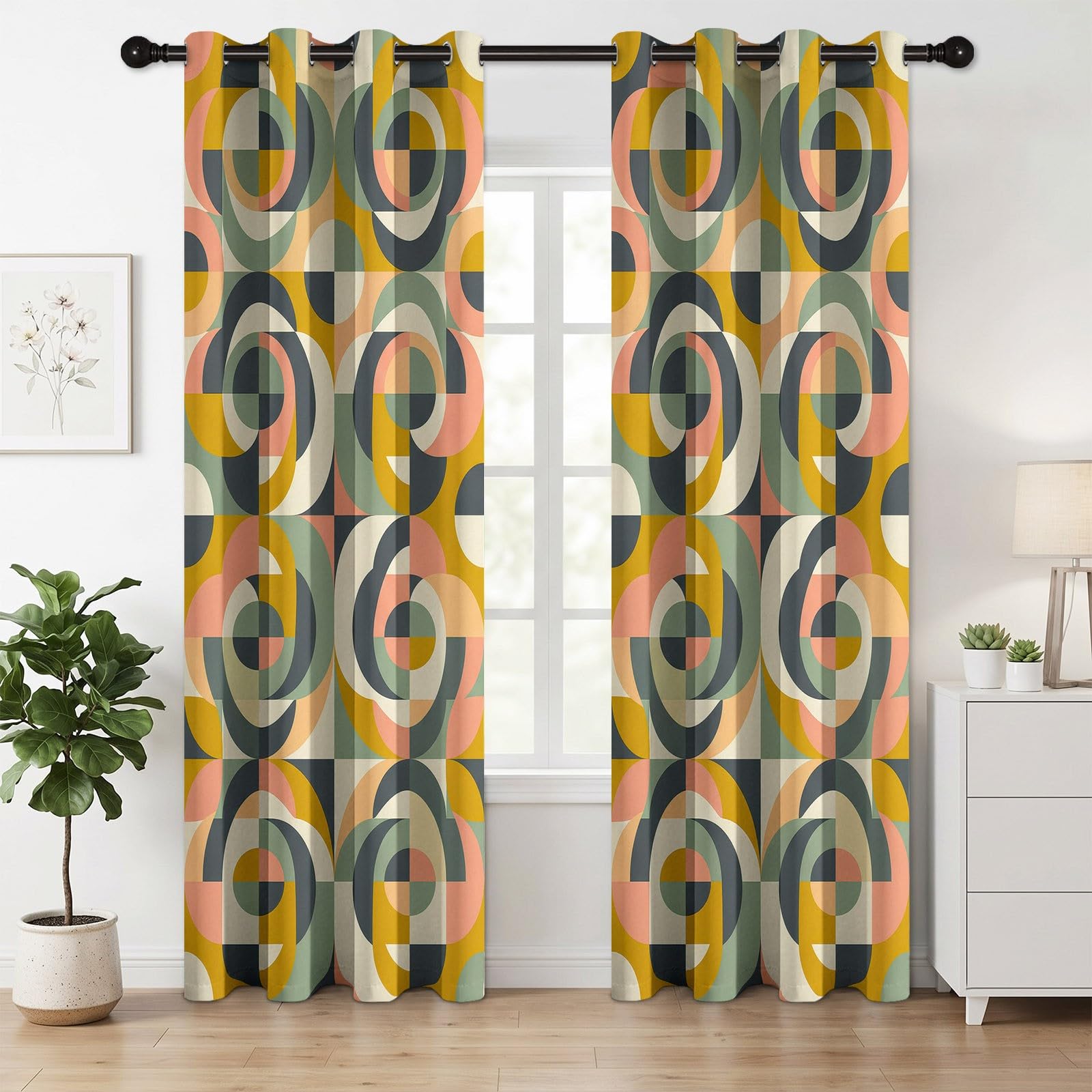 Mid-Century nowoczesne zasłony nieprzejrzyste wys. 160 x szer. 140 cm