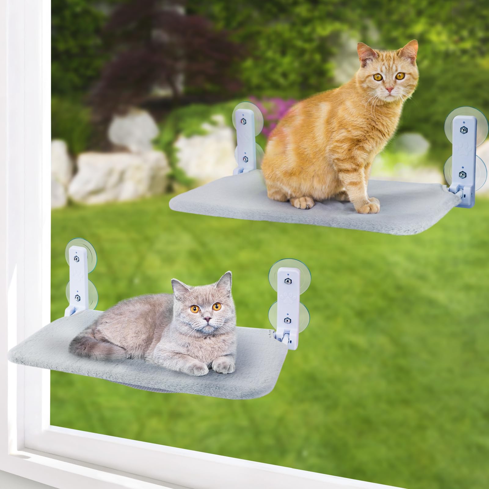 2 Pcs Cat Window Perch - Foldable Cat Hammock for Window Shelf with Reversible Cover Strong Suction Cups, Cat Window Bed Seats Hold Up to 22 Lbs & Easy Installation for Indoor Cats