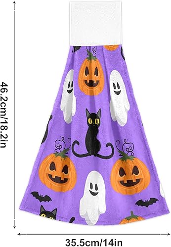 Miniatura 3 de Whimsical Halloween Purple Hand Towels with Hanging Loop, Soft Absorbent Hand Towel Bathroom Set 2, 18.2 x 14 Inch