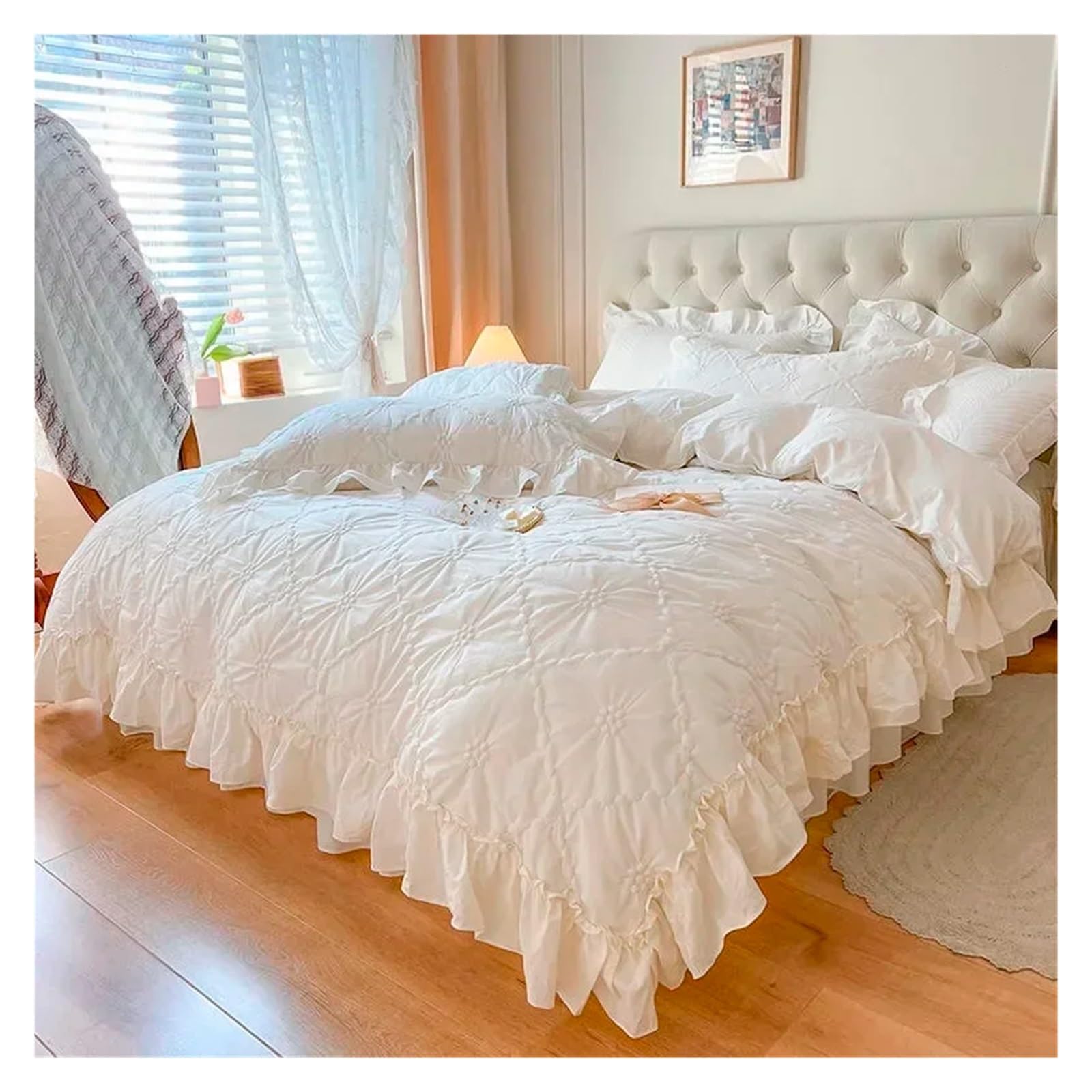 Zixmix All Cotton Bedding 4PCs Solid Princess Style Girl Heart Quilt Cover Sheet Cotton Bedding Supplies,Bedding, Queen, JM-021