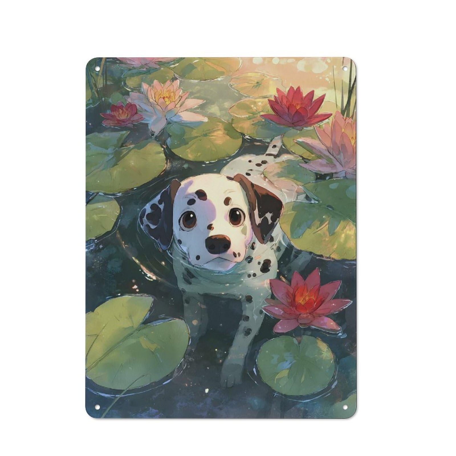 Junmoney Style-12 Dalmatian Puppy In A Lily Pond Tin Sign 40X30cm For Workshop Wall, Vintage Wall Decor, For Metal Sign Collectors, For Garage And Workshop Walls