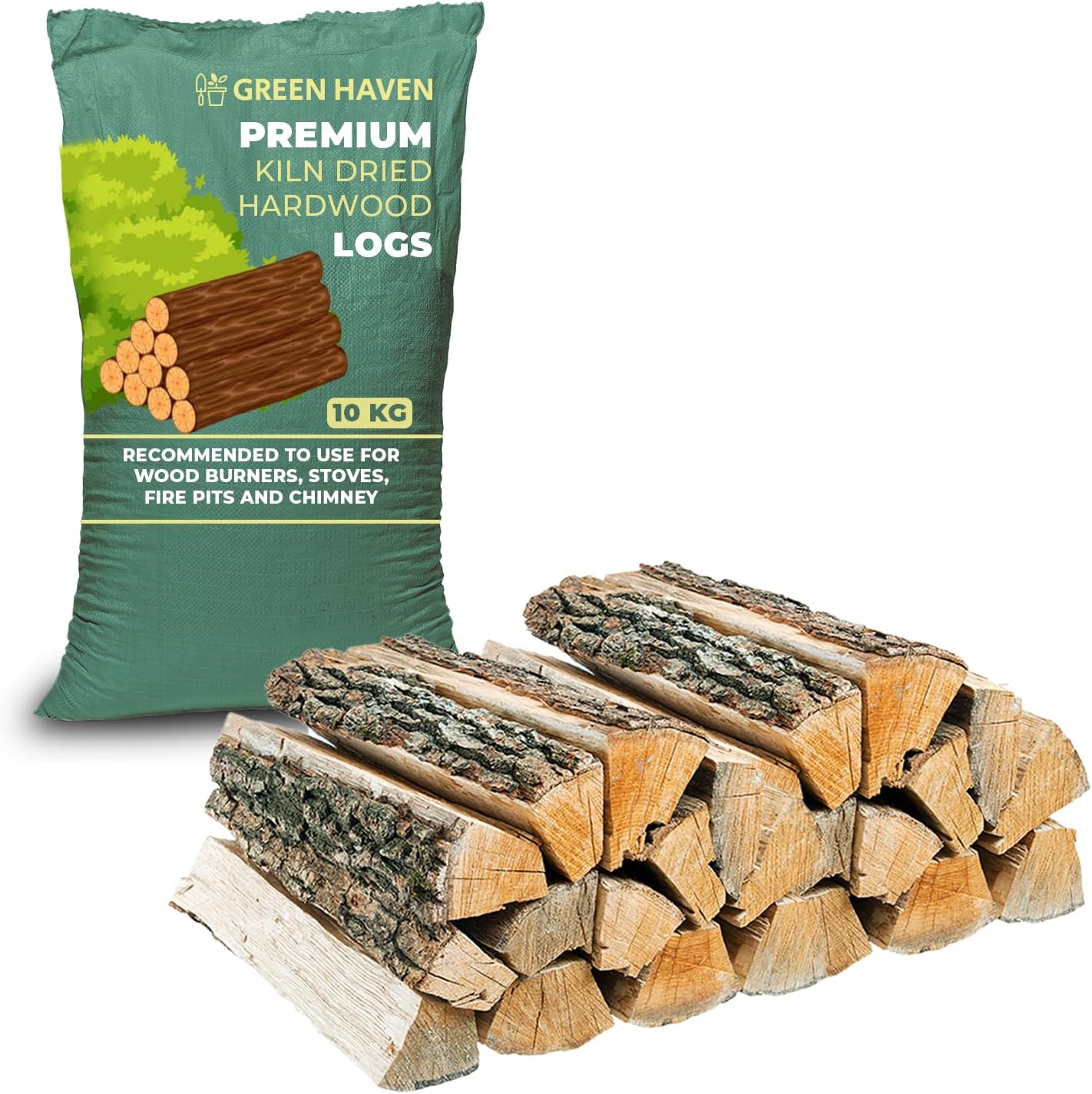 GREEN HAVEN 10KG Kiln Dried Firewood for Log Burners Ready to Burn