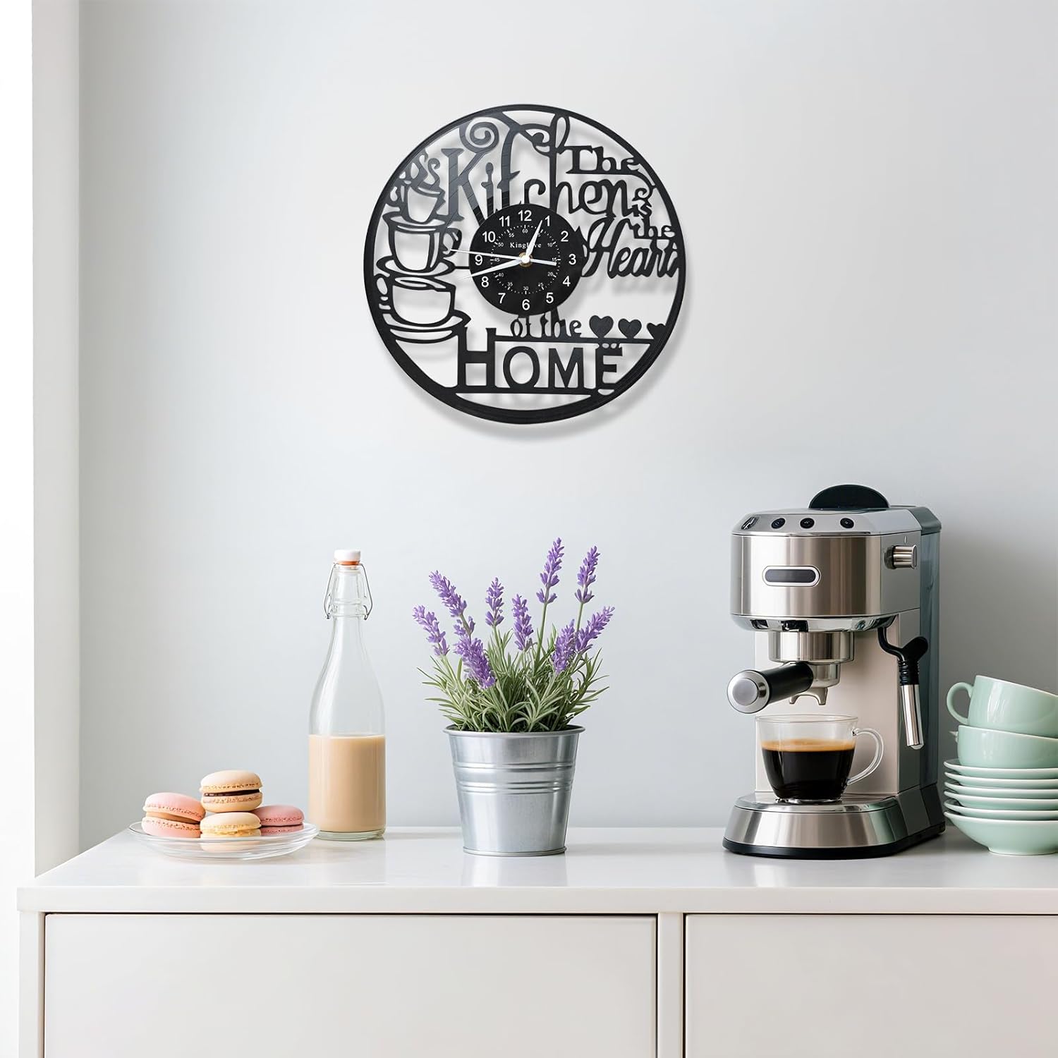 KingLive 12 Inch Kitchen Clocks Vinyl Record Clock, Creative Kitchen Home Decor, Coffee Wall Decor Theme for Restaurant Café, Gift for Women Wives(Black Coffee Cup)