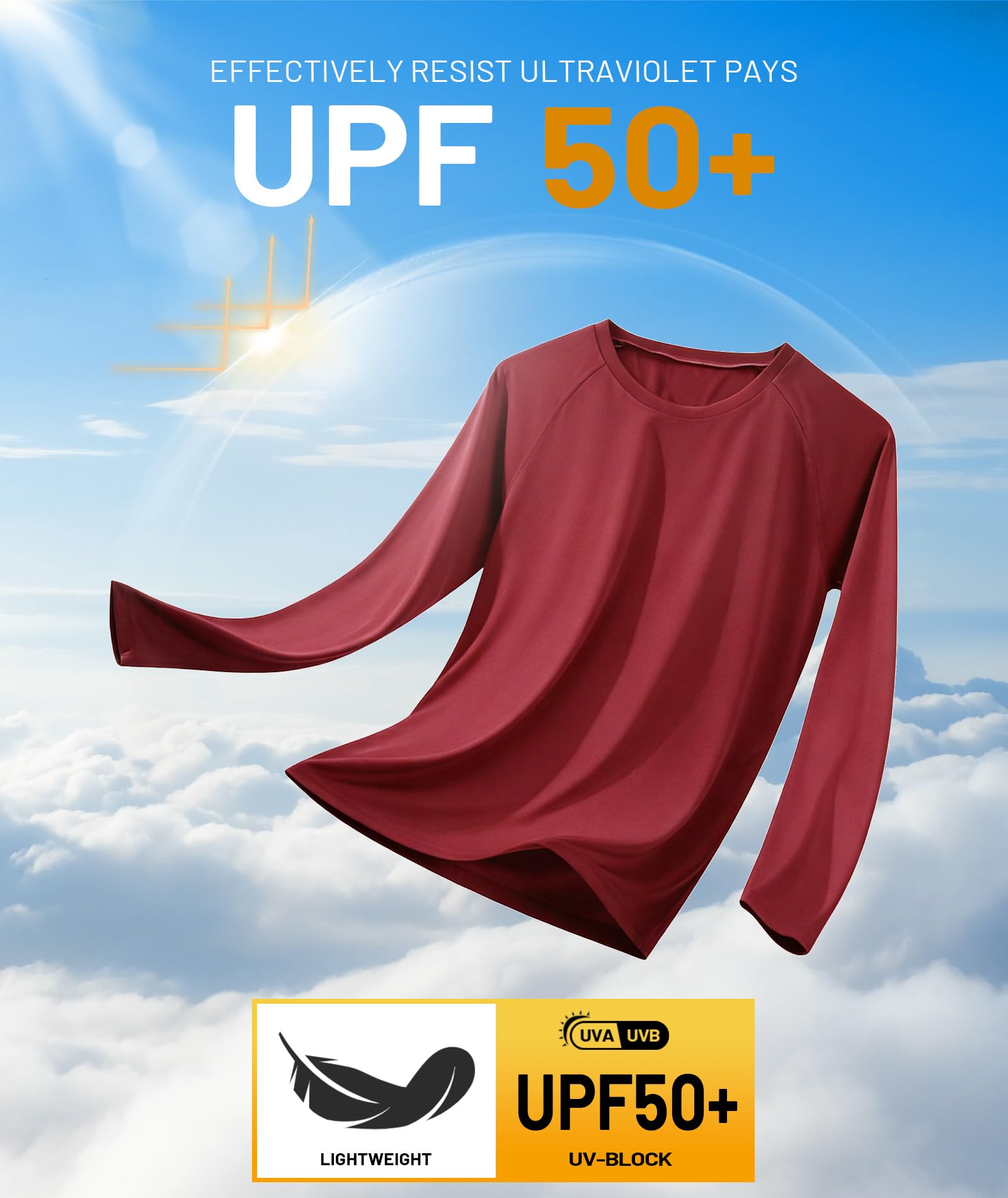 ZITY Lot de 5 t-shirts à manches longues pour homme, protection solaire UPF 50+, anti-humidité, haut de sport pour entraînement et course à pied