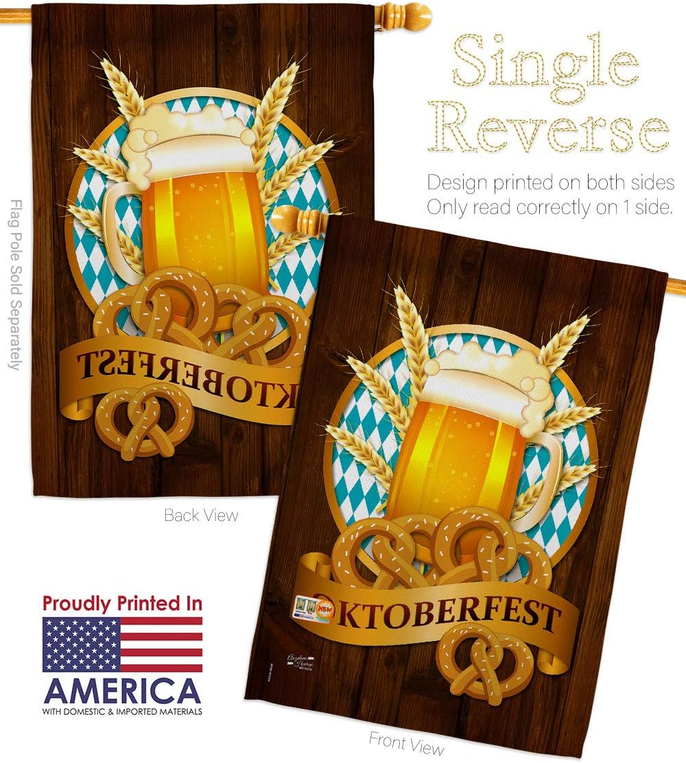 Oktoberfest House Flag Beverages Beer Happy Hour Game Pong Party Ale Lager Craft Small Decorative Gift Yard Banner Made In USA 28 X 40