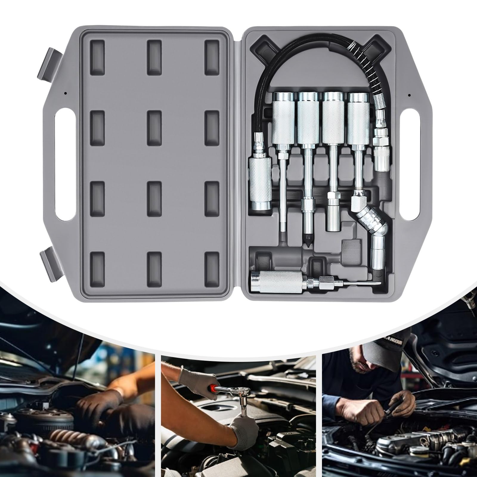 Juego de 6 adaptadores para pistola de grasa, juego de embrague, boquilla de lubricación, adaptador para prensa de engrase y juego de accesorios para prensas de grasa con maletín de