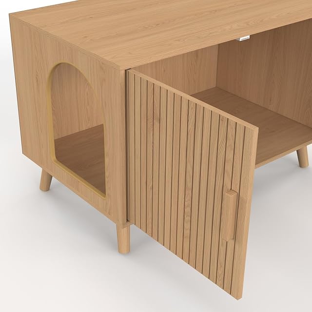 Foto 6 de 6 de IDMarket - Caja de arena Juliette con puertas dobles y listones de madera, color roble