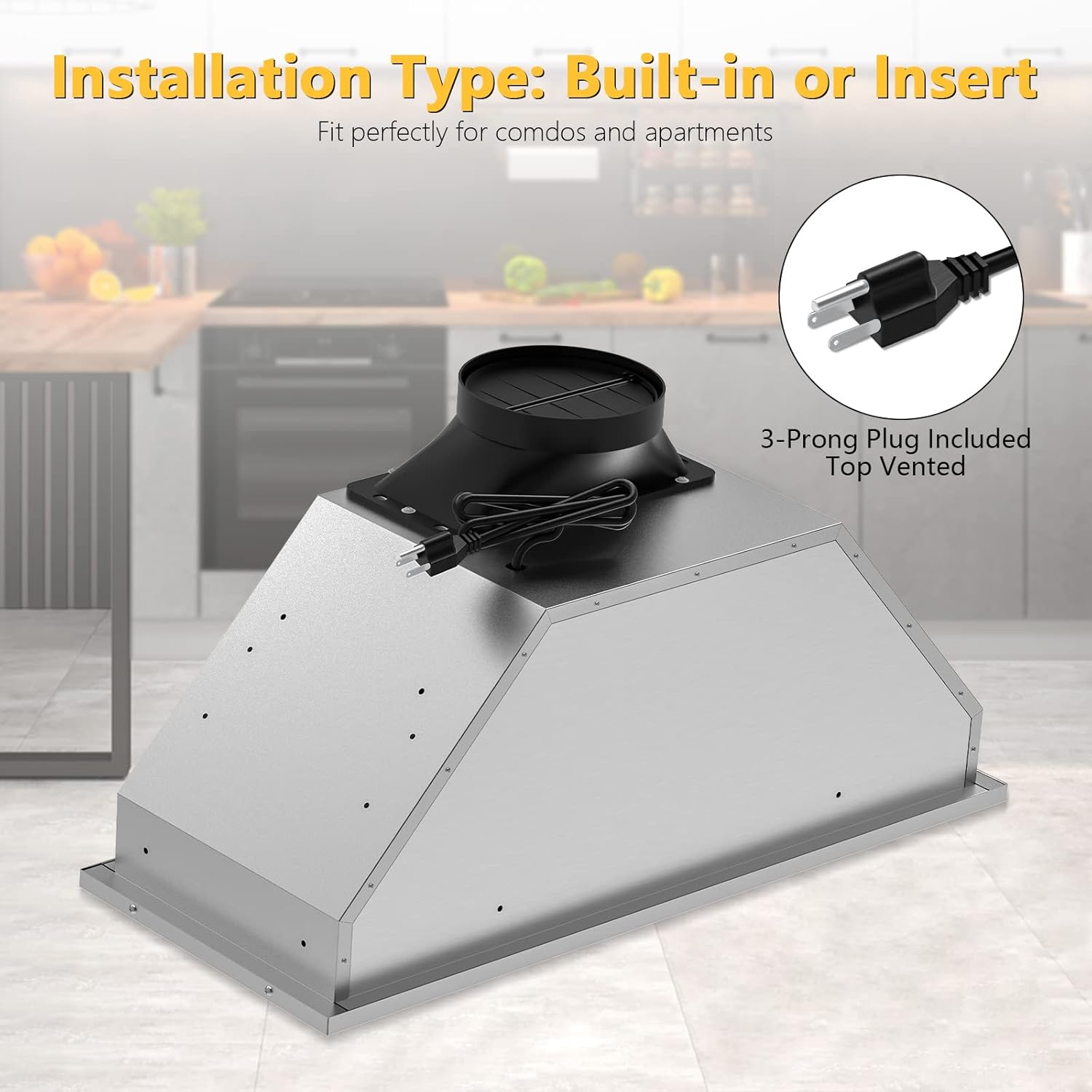 Range Hood Insert 30 inch, Ducted/Ductless 900 CFM Range Hood Insert with Charcoal Filter Included, Built-in Range Hoods Insert Stainless Steel With 4 Speed Gesture Sensing & 2 Pcs Adjustable Lights