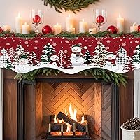 Vista 7 de Bufanda de chimenea de muñeco de nieve de Navidad, diseño de árboles de Navidad rojos, copos de nieve de invierno, bufandas de chimenea de nieve