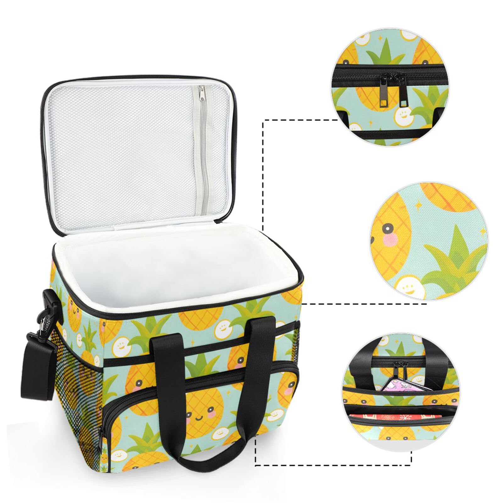 Bolsa térmica grande con diseño de piña, color amarillo, con aislamiento, para picnic, 15 litros, 24 latas, impermeable, para adultos, hombres y mujeres