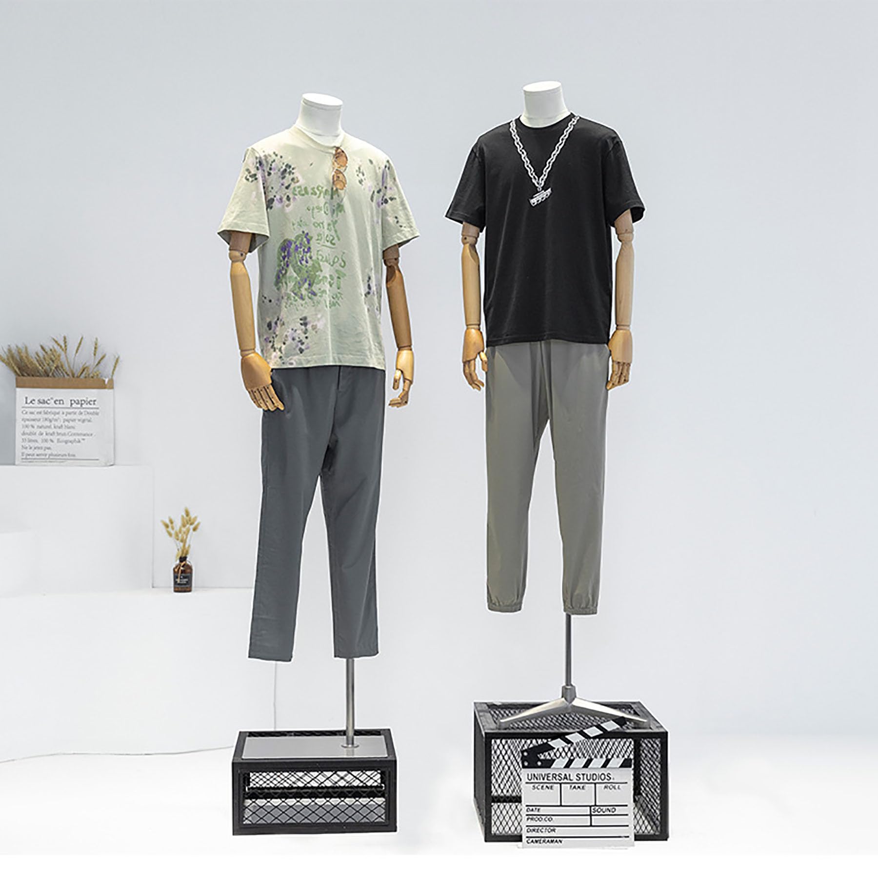 Generic Halbkörper-Mannequin-Torso männlich, Mann-Körperform mit Kopf, abnehmbare Arme, Dummy-Requisiten, Kleidungsständer, Metallbasis für Fenster, Kleid, Schmuck,Gold a1