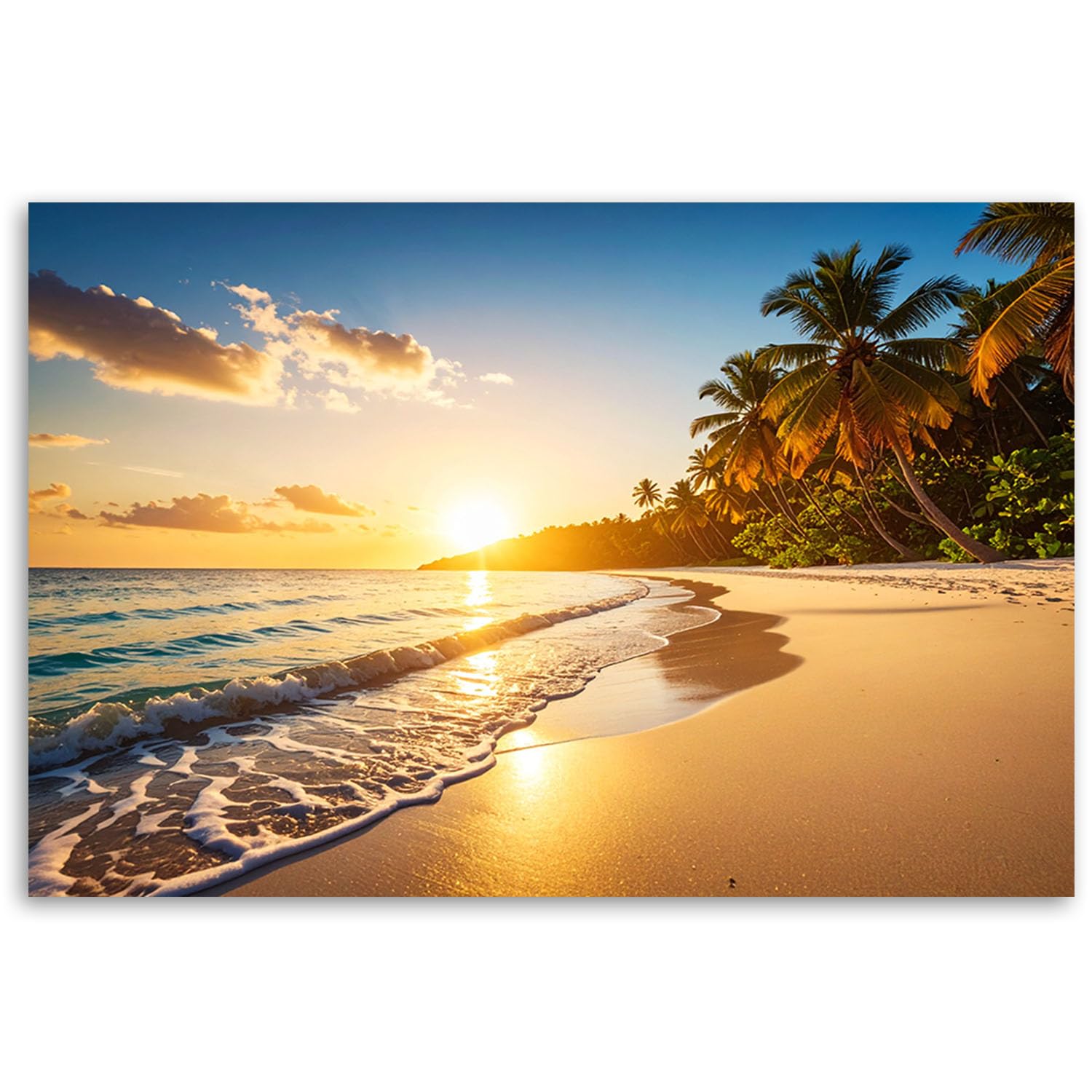 Feeby Leinwand Bilder - Bild Wohnzimmer - 100x70 1tlg - Deko Schlafzimmer Groß - Dekoration Canvas - Gemälde - Modern Wandbilder - Kunstdruck - Sonnenuntergang Strand Meer
