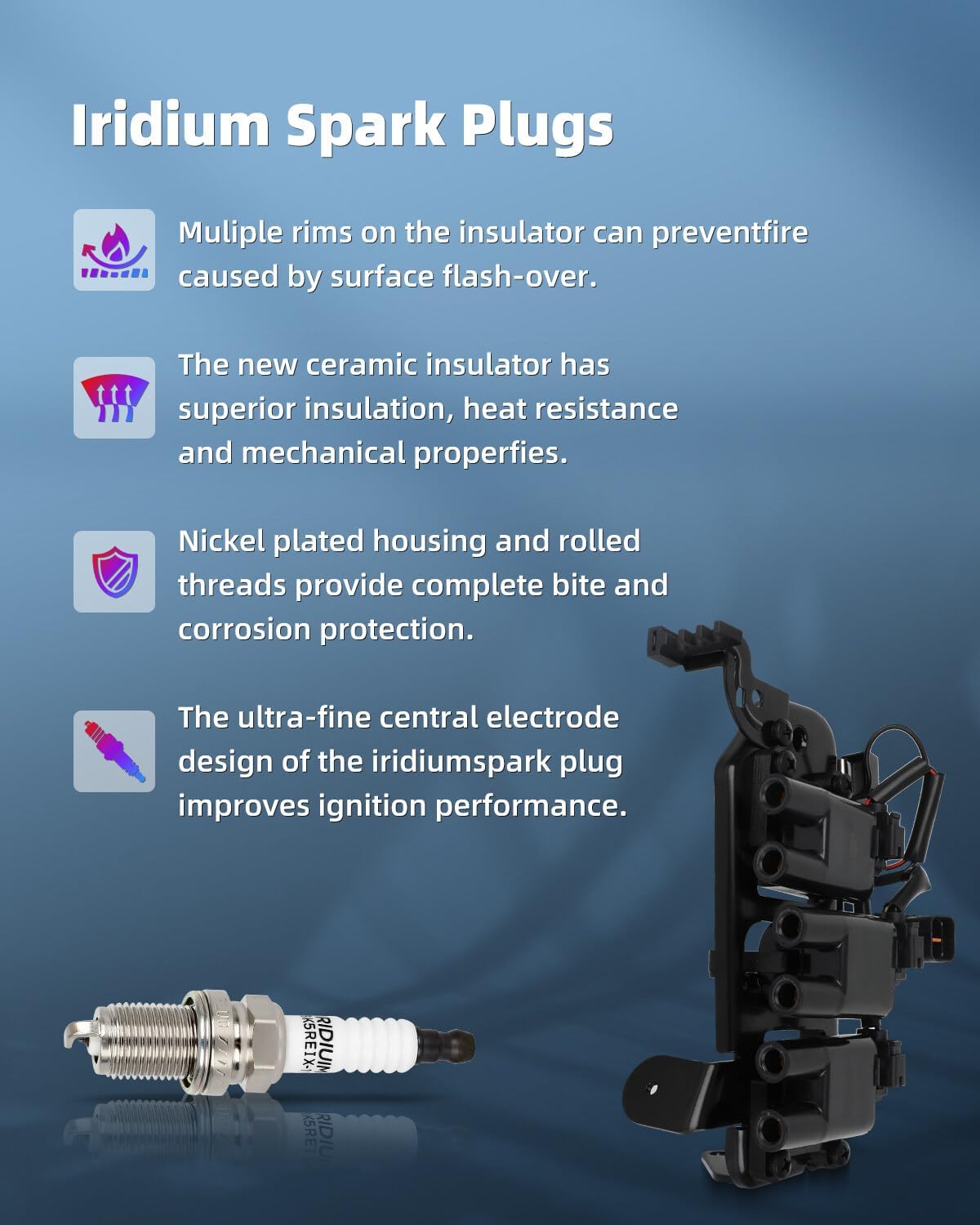 ECCPP 1 ignition coils with 6 iridium Spark Plugs,UF425,coils packs,for Hyundai Santa Fe 2001-2006 V6 2.7L,Tiburon 2003-2008 V6 2.7L27301-37118,UF425