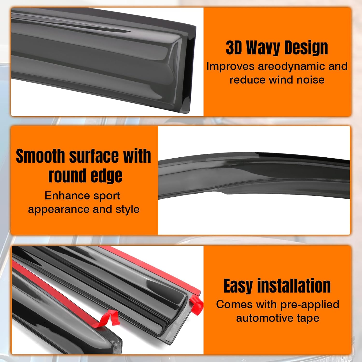 Tape On Window Visor Deflectors Compatible with 2006-2011 Honda Civic Sedan 4-Door Only, Acrylic Mugen Style Smoke Tinted Window Rain Guards, Sun Wind Side Vent Visor Set, 4 Pieces