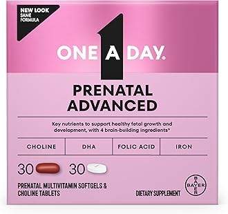 Prenatal Advanced- Prenatal Vitamins with Folic Acid, Choline, DHA & Iron, Pregnancy Vitamins for Women to Support Baby’s Development, 30+30 Ct (60 Total Set) (Packaging May Vary)