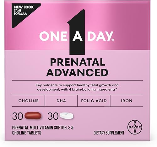One A Day Vitaminas prenatales avanzadas prenatales con ácido fólico, colina, DHA y hierro, vitaminas para el embarazo para mujeres para apoyar