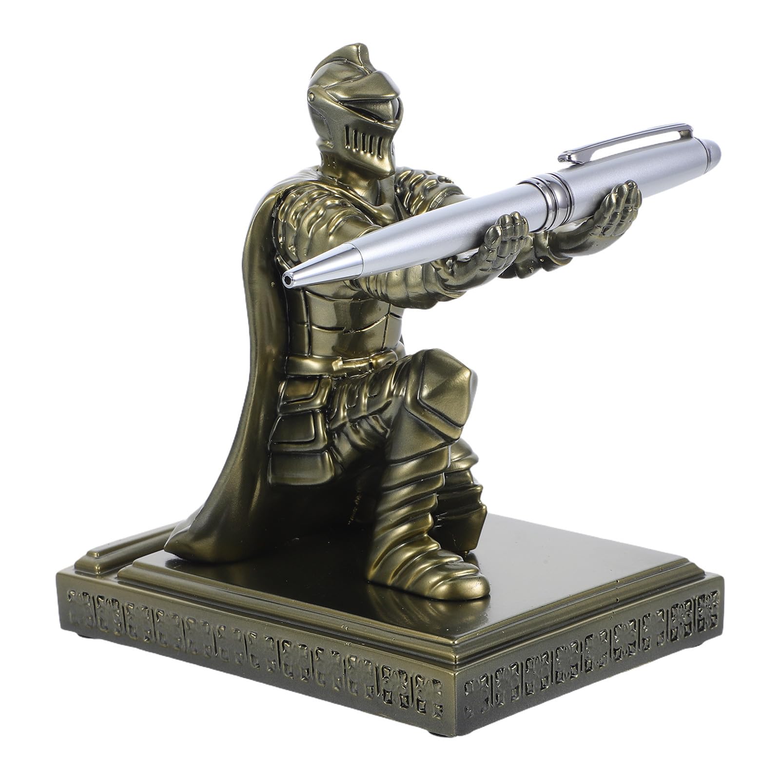 Portapenne Soldato in Resina Design Medievale, Porta Penne per Scrivania Ufficio, Statua Guerriero per Accessori da Tavolo