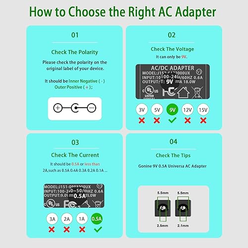 Miniatura 4 de Gonine Adaptador de fuente de alimentación de pedal de guitarra de 9 V 500 mA, compatible con pedales de efecto de guitarra BOSS de 9 voltios CC