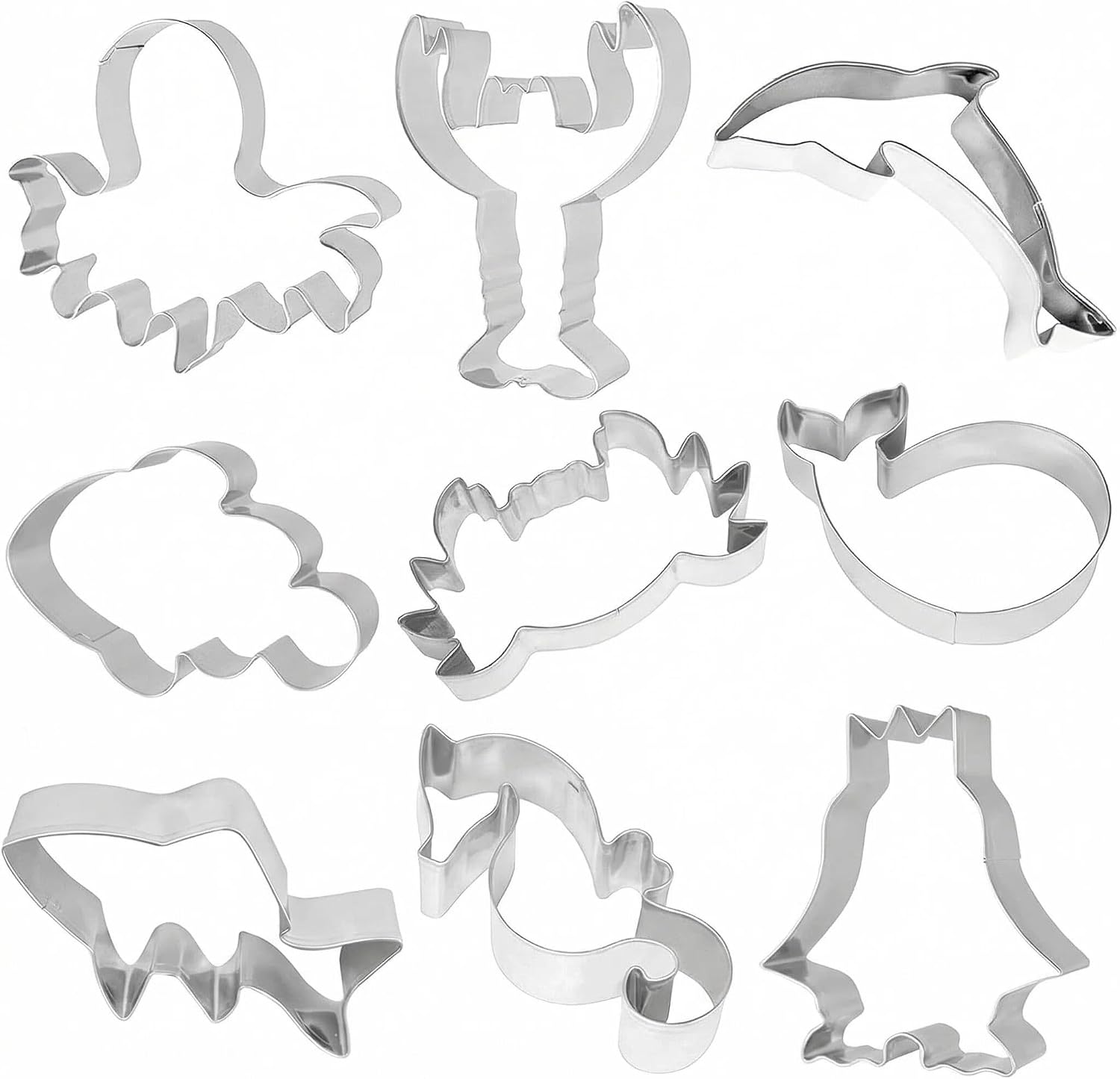 HENGYID Animal Cookie Cutter Set - 9 PCS Stainless Steel Shaped Cookie Candy Food Cutters Molds for DIY, Kitchen, Baking, Cake, Holiday Celebration, Kids Animal Themed Birthday Party (Ocean)