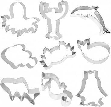 HENGYID Animal Cookie Cutter Set - 9 PCS Stainless Steel Shaped Cookie Candy Food Cutters Molds for DIY, Kitchen, Baking, Cake, Holiday Celebration, Kids Animal Themed Birthday Party Ocean