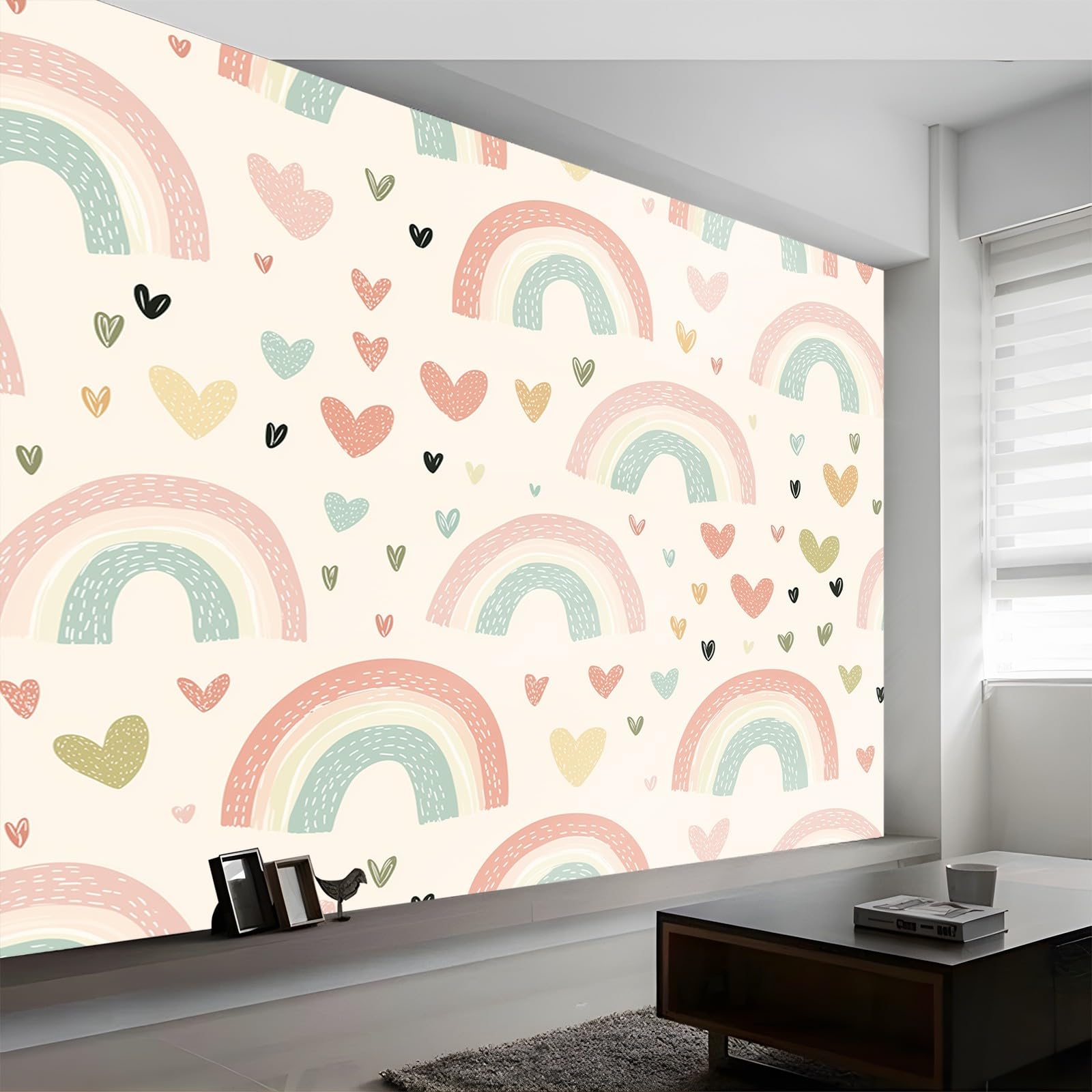 Panoramiquemignon tapeta kolorowe serce kreskówki 250 x 175 cm (szer. x wys.) ogromny plakat ścienny niestandardowy 3D do salonu dekoracja ścienna do pokoju dziecięcego nowoczesna dekoracja ścienna z