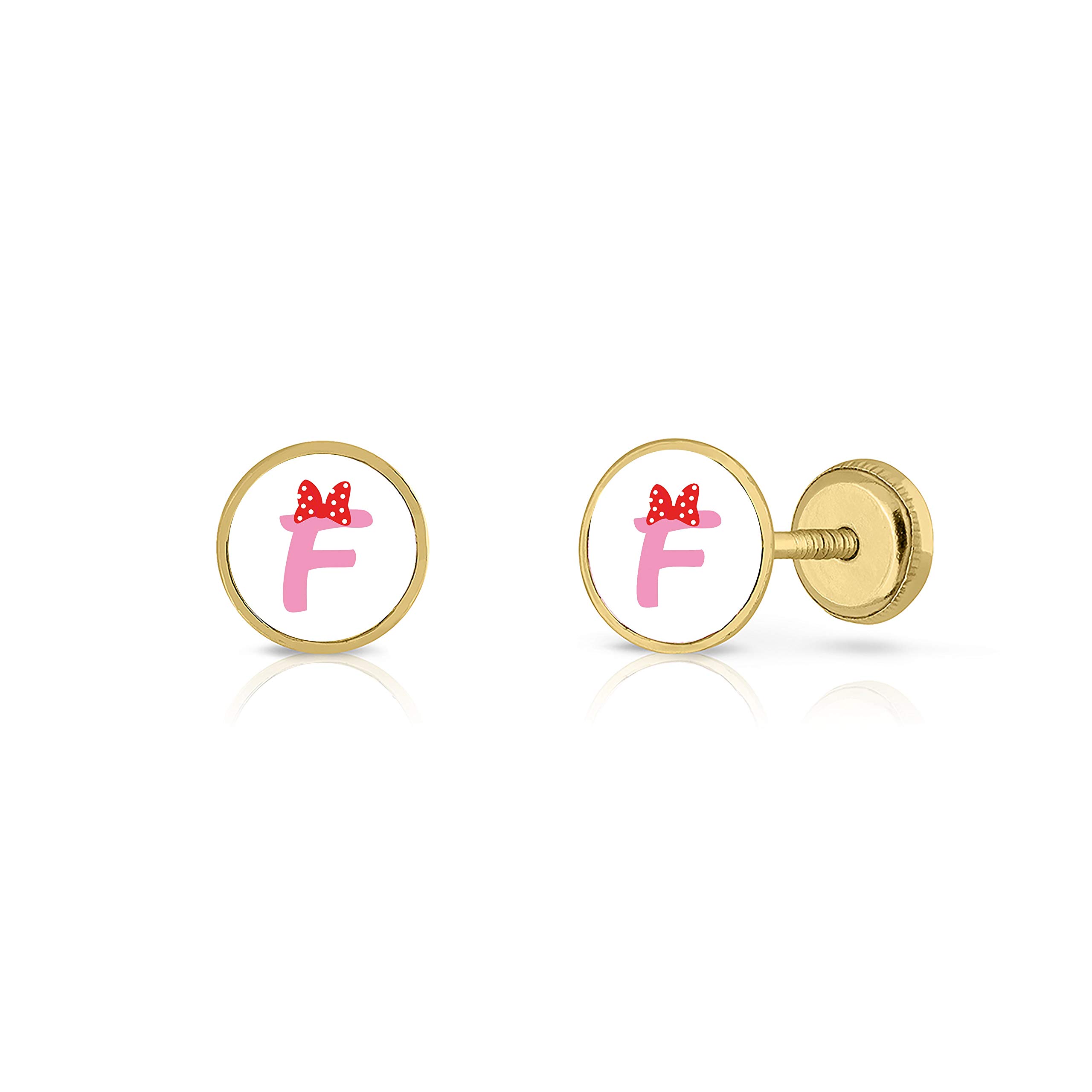 Pendientes Oro de Ley Certificado/Niña/Mujer. Diseño Letra Inicial. Cierre de seguridad a rosca. Medida 7 mm. (4-4955-7-C)