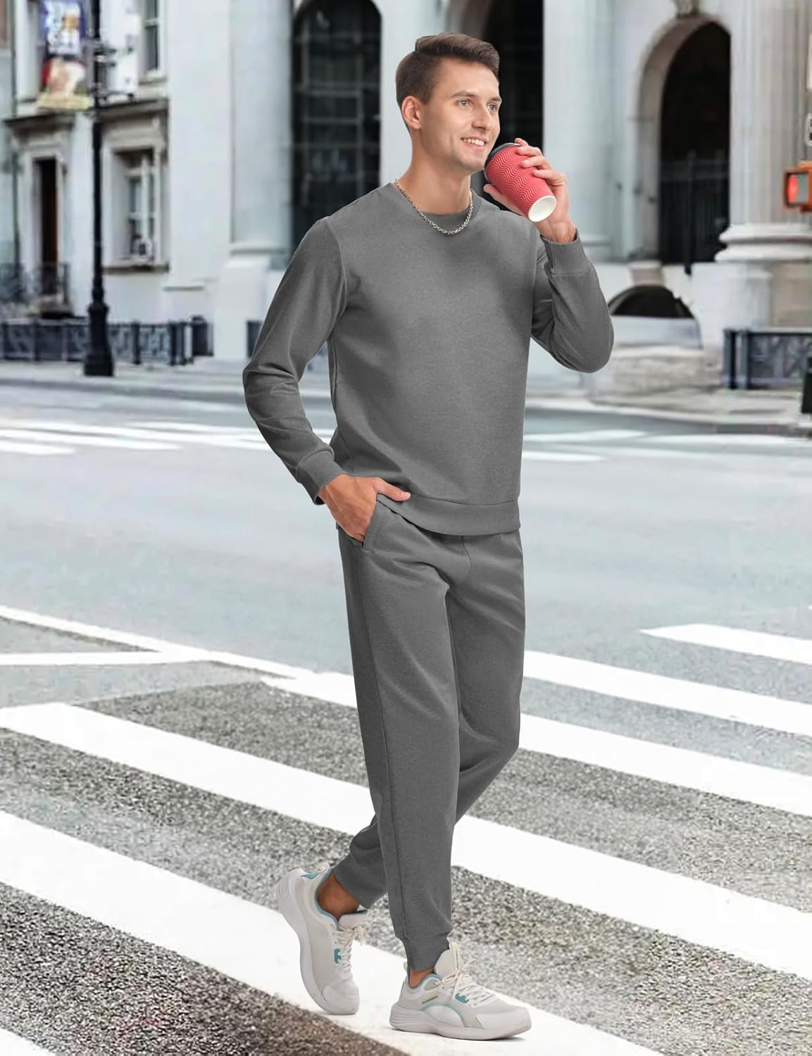 TBMPOY Mens Sweatsuits Tracksuits 2 Piece Set Jogging Outfits Long Sleeve Shirts Jogger Pants Sweat Track Suits Casual