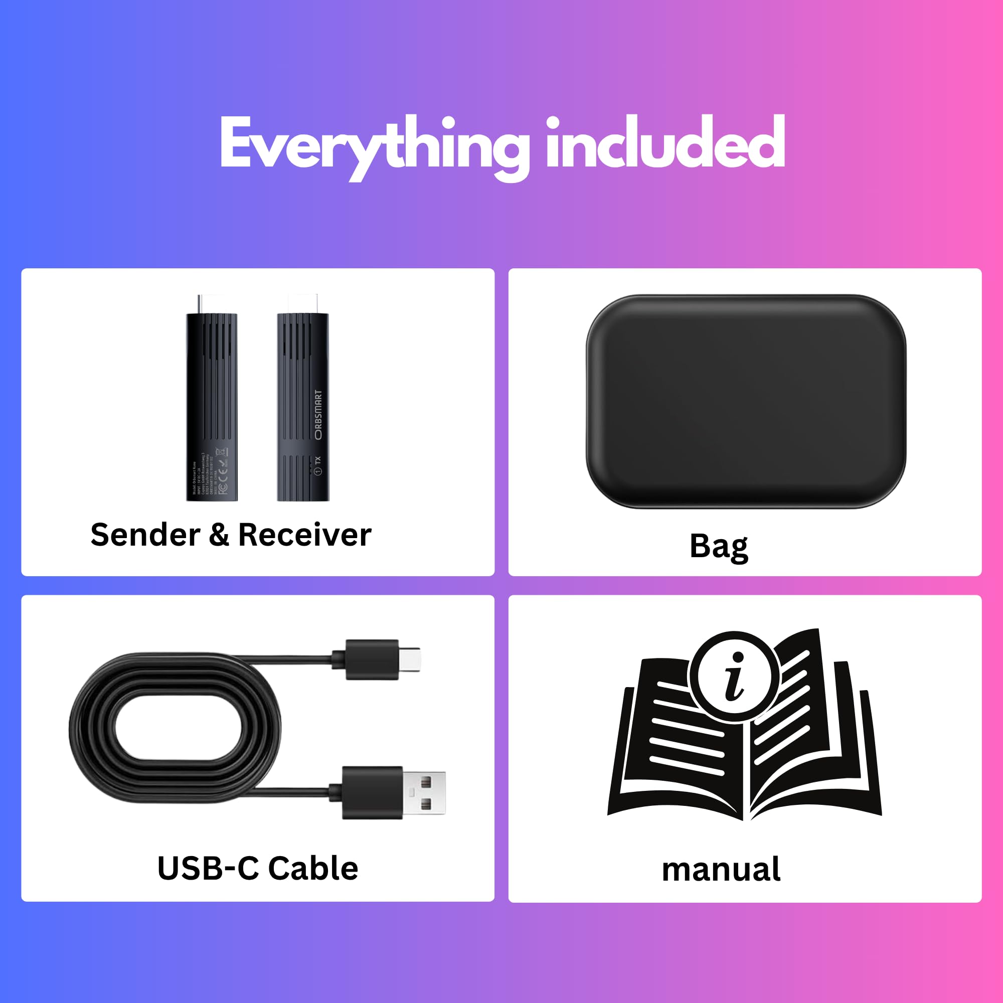 Orbsmart Nano HDMI Extender | zestaw bezprzewodowej transmisji radiowej | Full HD 1080p bez opóźnień (Plug & Play) | łączy komputer, laptop, konsolę z projektorem lub telewizorem (30 m)