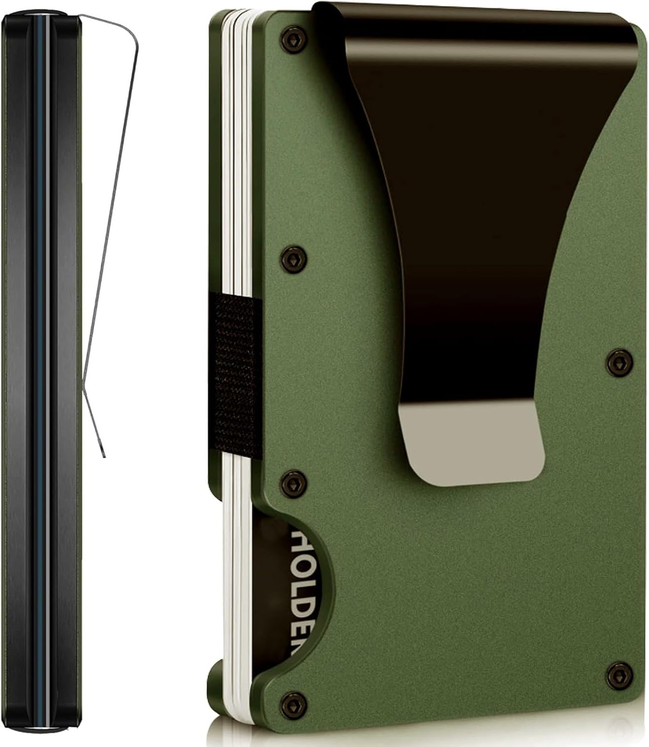 Leatherboss Wallet for Men RFID Blocking Minimalist Metal Card Holder with Money Clip Holds Credit Cards and Cash (Army Green)