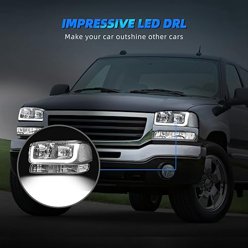 Miniatura 6 de AUTOSAVER88 Conjunto de faros LED DRL Compatible con 99-06 GMC Sierra 1500 250001-06 Sierra 1500HD 2500HD 35002007 Sierra 1500 1500HD 2500HD 3500