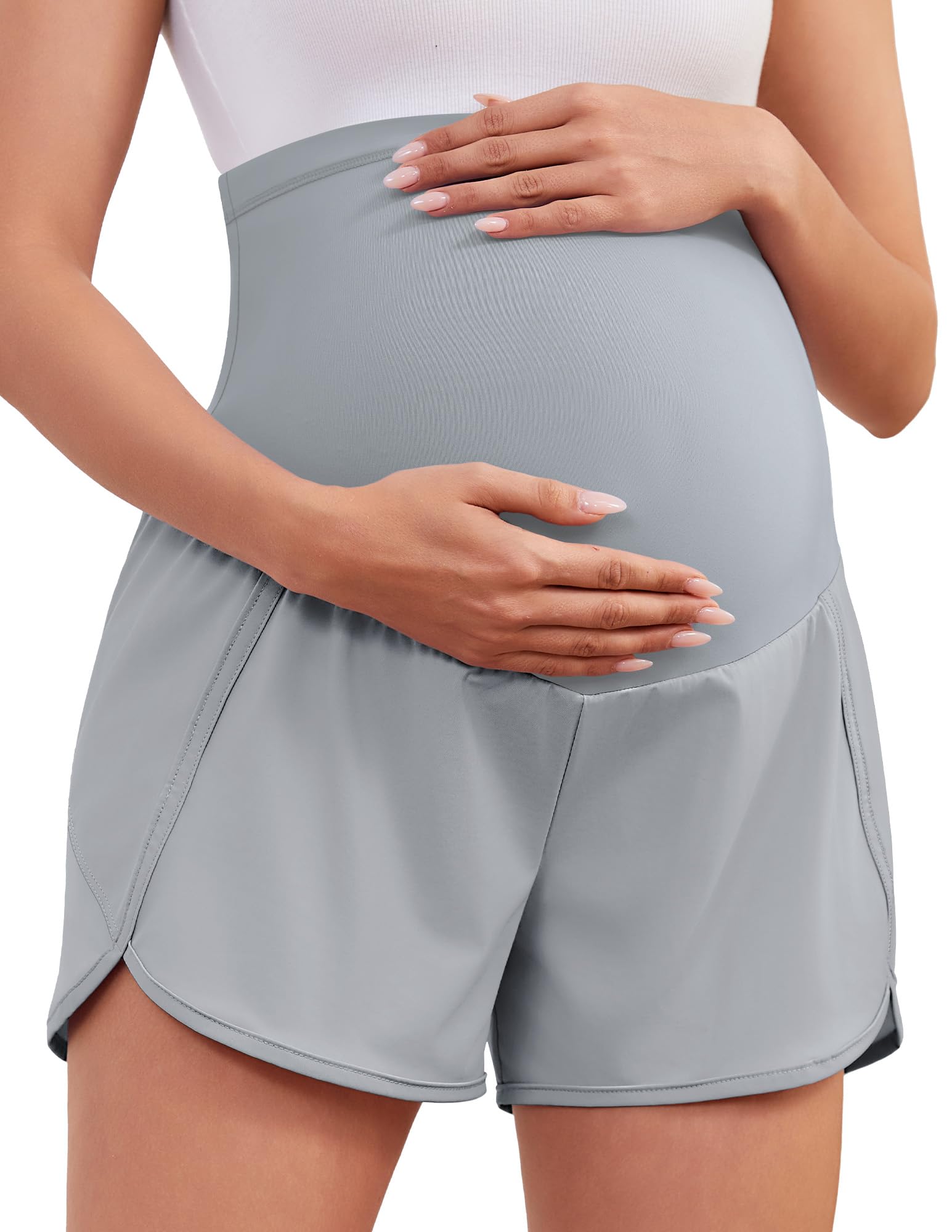 PACBREEZE Women's Maternity Shorts Over Belly Quick Dry Workout Athletic Running Shorts with Zipper Pockets