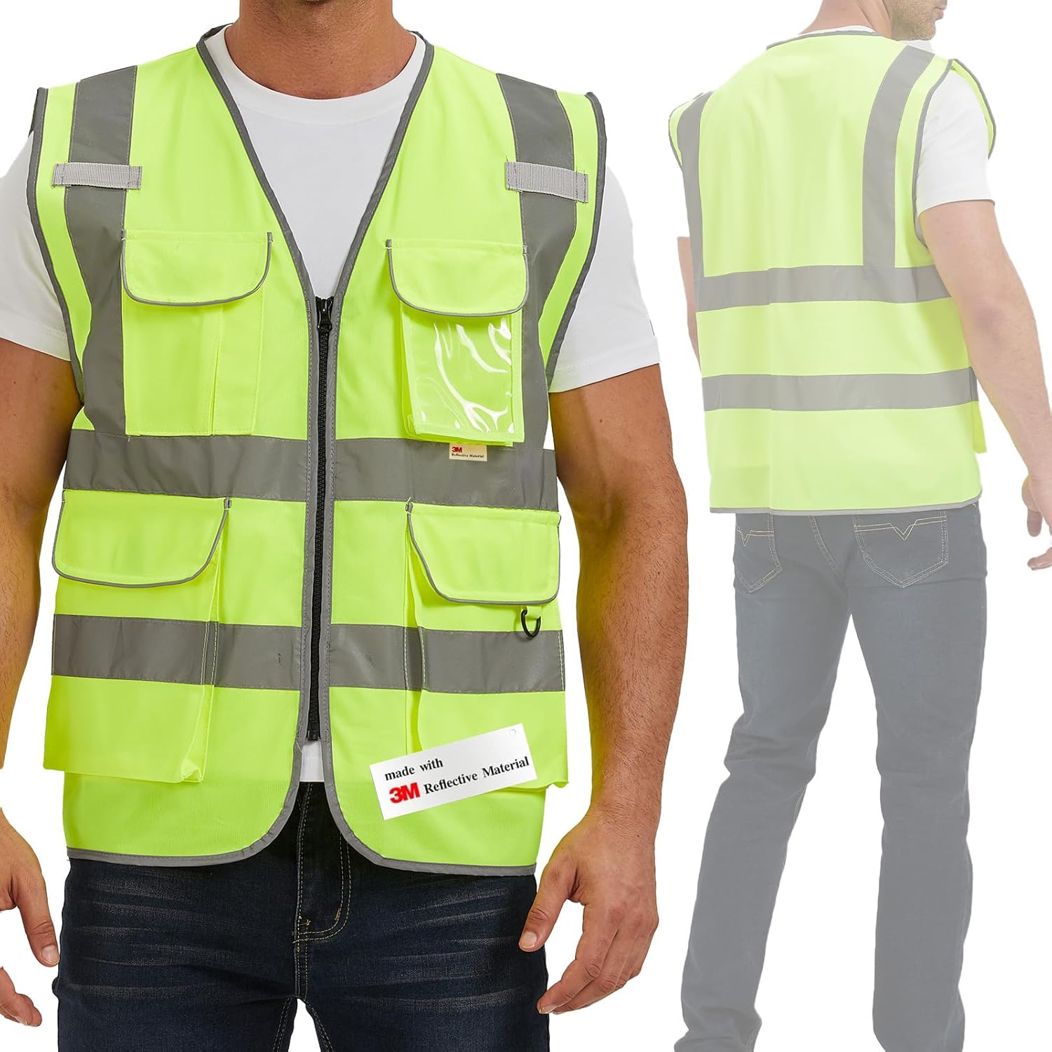 SIFE Reflective Safety Vest High Visibility Vest With 7 Pockets And YKK Zipper, ANSI/ISEA Class 2 Standard, Made With 3M Reflective Tape(03YG-Yellow,M)
