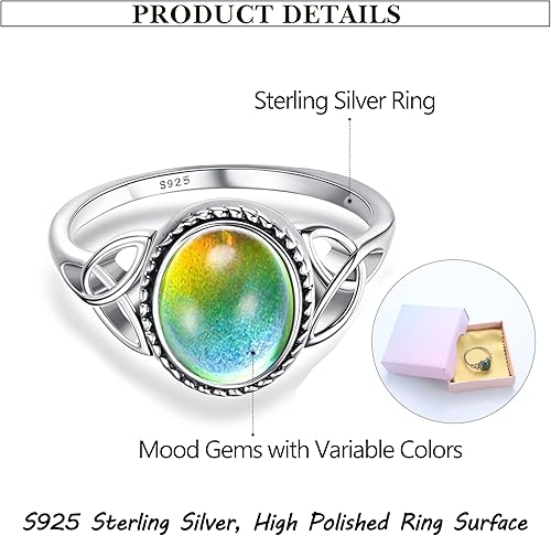 Miniatura 5 de ADRAMATA Anillo de plata de ley 925 para mujer, anillos de nudo celta vintage, chapado en oro blanco de 18 quilates, anillo solitario ovalado,