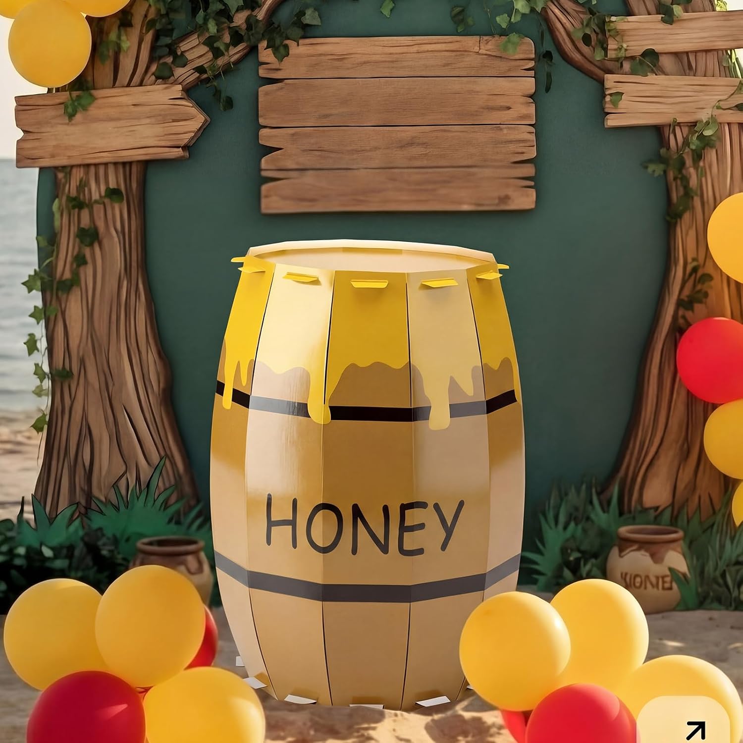 Fuyoooo Giant Yellow Honey Jar Decor Cardboard Prop Yellow Bear Party Decoration for Bear Cartoon Theme Birthday Baby Shower Photo Booth Backdrop Themed Party Supplies