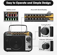 Vista 3 de LEOTEC AM FM Radio with Bluetooth,Portable Vintage Transistor Radio Rechargeable Battery/4 AA Cell Battery Operated/Plug in Wall,AUX,Big