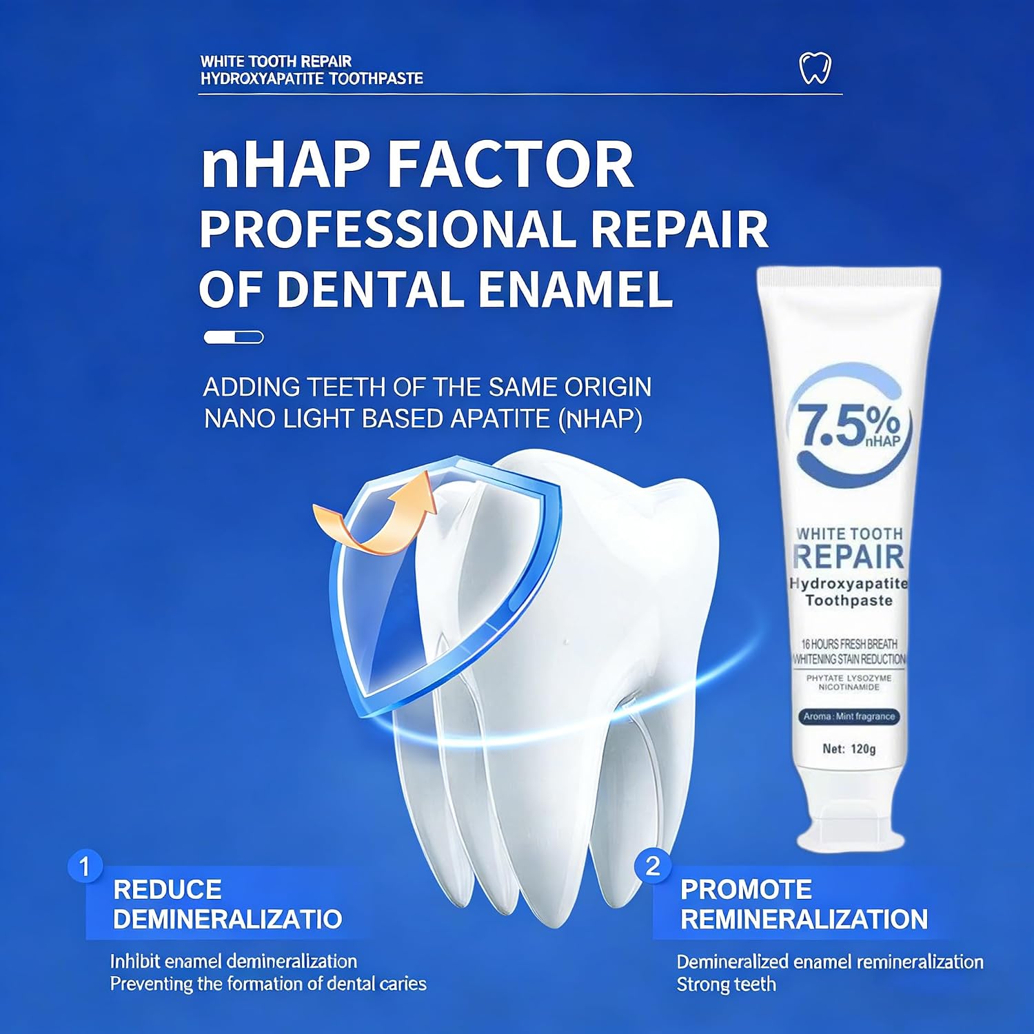 2 Pcs 7.5% Hydroxyapatite Toothpastes for Enamel Protection, Stain Removal, Fluoride Free, Gentle Mint, Fresh Breath, Daily Use for Oral Health image 2