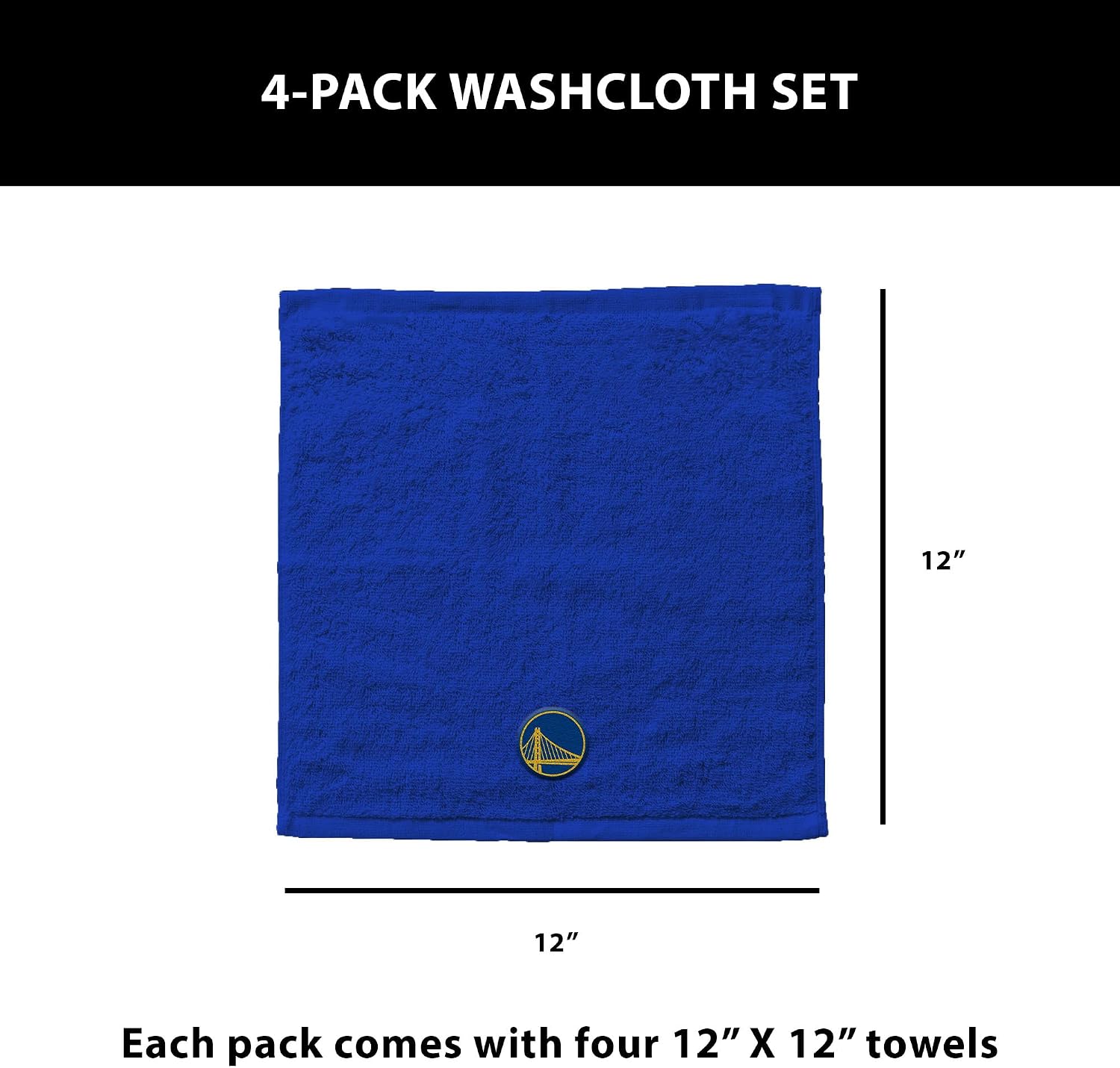 Northwest Golden State Warriors NBA Team Logo Wash Cloth 4 Pack 12 x 12 Inches