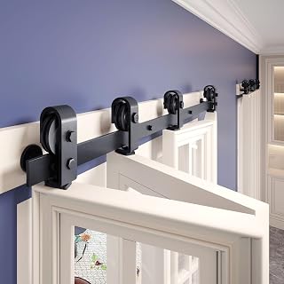 76'' Bi-Folding Sliding Barn Door Hardware Track Kit for Four 18'' Doors,Top Mount Installation,Heavy Duty Roller,Smoothly and Quietly,Black(Door Not Included)