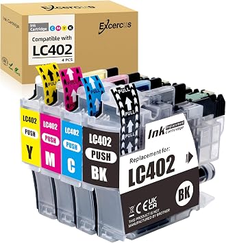 LC402 Ink Cartridges Compatible for Brother LC 402 with MFC J5340DW MFC J6740DW MFC J6540DW MFC J6940DW 5340 J670 J6540 J6940 Printers 4-Pack,1 Black /1 Cyan/ 1 Magenta/1 Yellow