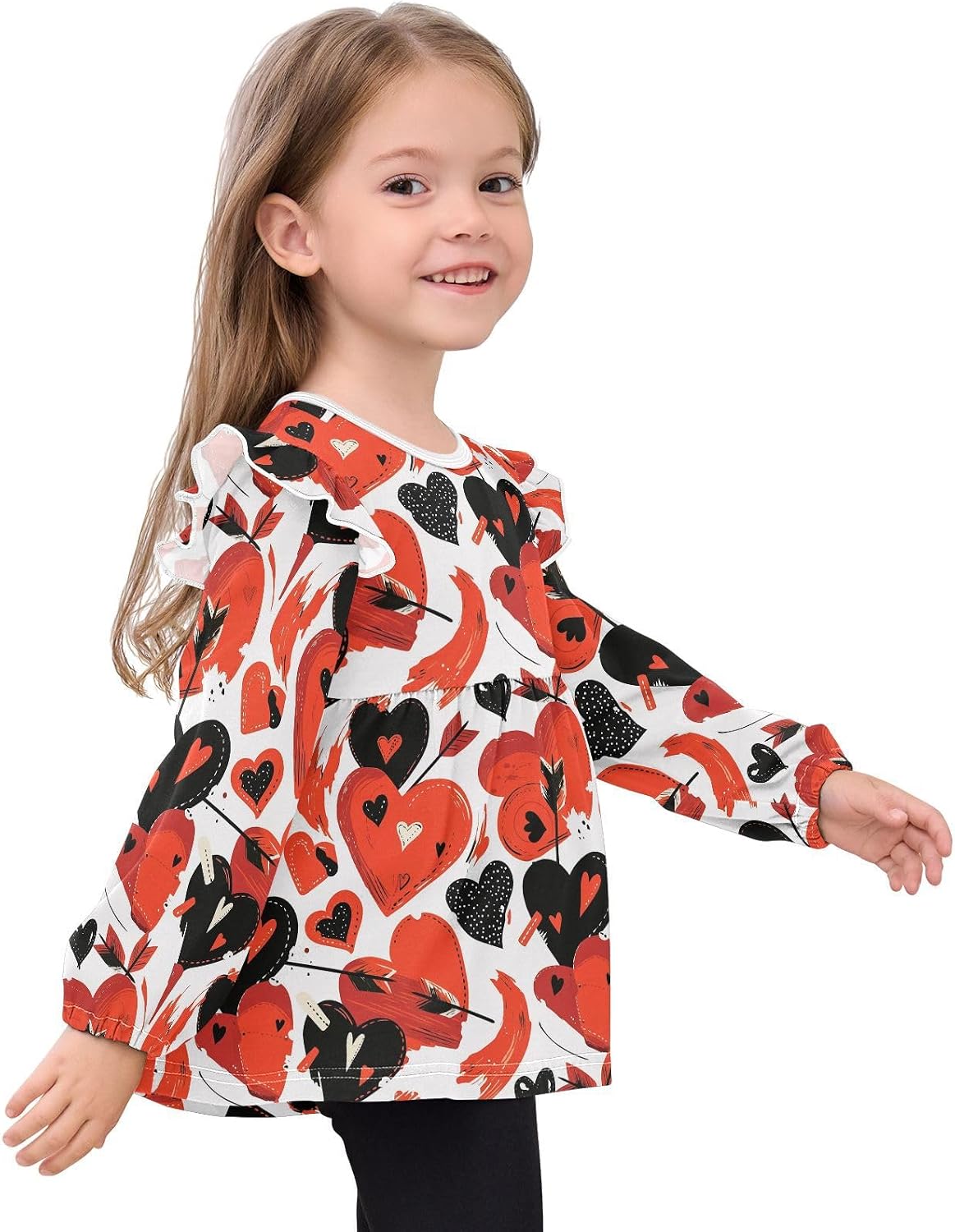 visesunny Toddler Clothes for Girls Cartoon Heart Arrow Long Sleeve Fall Shirts Cotton Top with Ruffle Collar