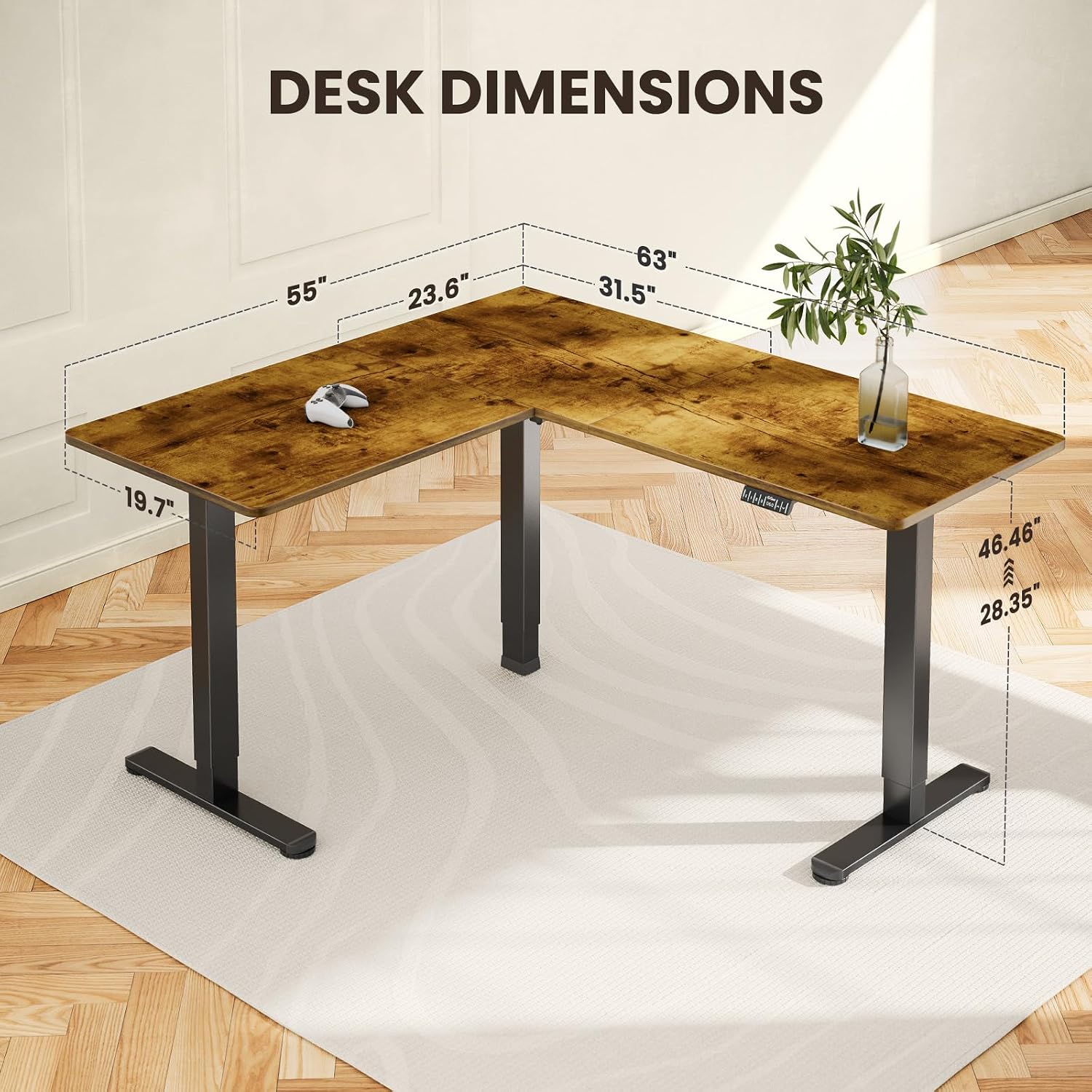 ErGear L Shaped Standing Desk, 63"x55" Electric Adjustable Height Sit Stand up Desk, Ergonomic Large Computer Table, Left & Right Interchangeable Installation, Suitable for Home Office, Vintage Brown - 3