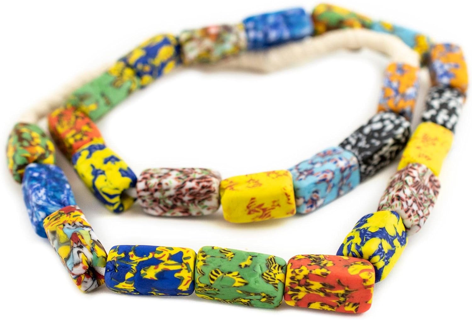 The Bead Chest House Medley Fused Rectangular Recycled Glass Beads 12mm Ghana African Multicolor Rectangle Large Hole 28 Inch Strand Handmade