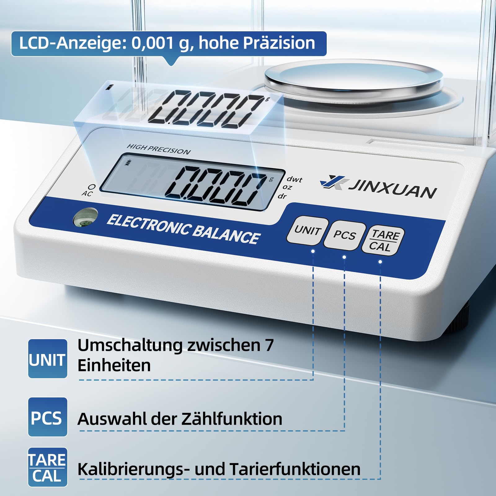 Laborwaage 500g x 0.001g Analysewaagen mg Waage Präzisionswaage Schmuckwaage mit einer Genauigkeit von 0,001 Gramm