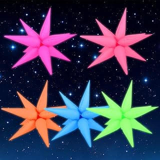 5 Pcs UV Neon Glow Balloons Foil Explosion Neon Star Balloons Kit Cone Balloon Glow in The Dark Party Supplies Fluorescent Balloon for Halloween Christmas Birthday Wedding Anniversary Backdrop Decor