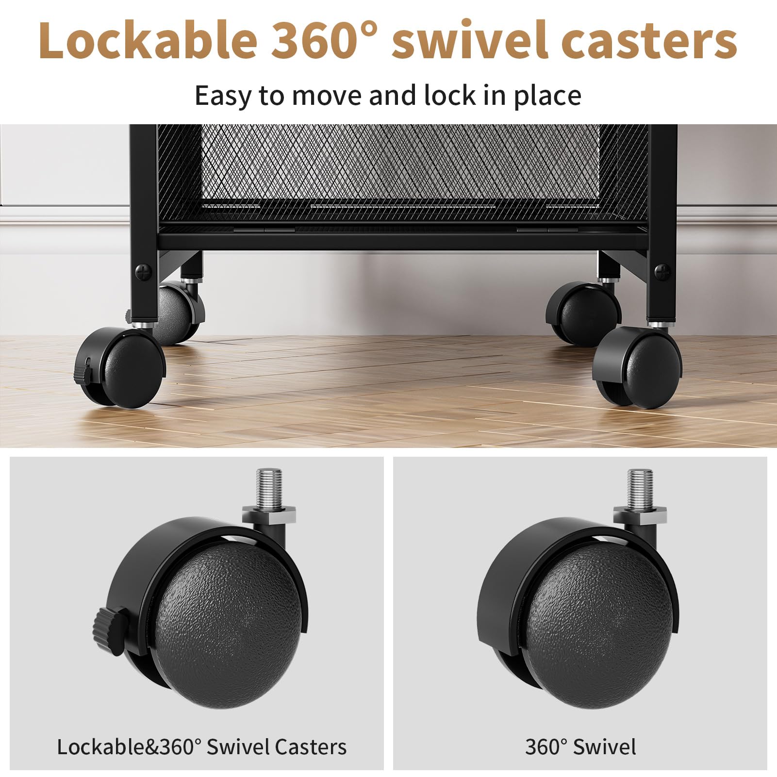 Marbrasse Soporte para Impresora con Almacenamiento,Carrito Grande con Ruedas,Mueble Organizador para Archivador con Cajones,Carrito para Impresora 3D,Teléfono Móvil,Oficina en Casa(Negro)
