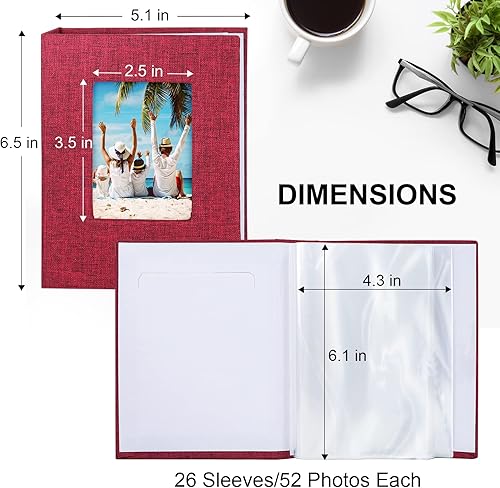 Miniatura 6 de Vienrose Álbum de fotos pequeño de 4 x 6 pulgadas, paquete de 2 mini libros de fotos con cubierta de lino, 26 páginas con capacidad para 52