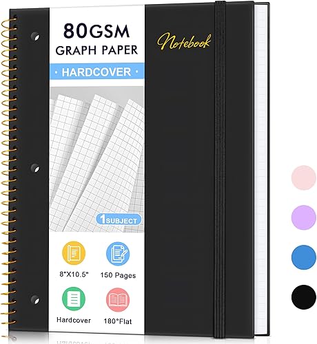 Miniatura 1 de Cuaderno de papel cuadriculado, 1 sujeto de 80 GSM, cuaderno de papel de cuadrícula gruesa de 8 x 10-12 pulgadas, cuadernos de espiral de tapa dura