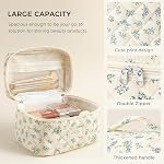 HBselect Quilted Makeup Bag for Women, Floral Cotton Cosmetic Bag Large Travel Makeup Bag Coquette Aesthetic Toiletry Bag