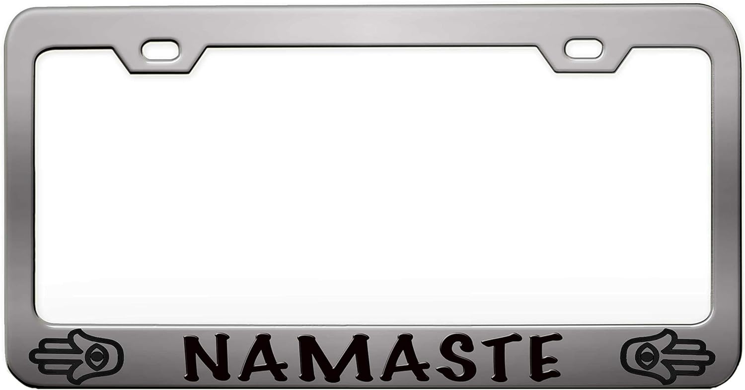 Namaste Yoga Chrome Steel Metal License Plate Frame Auto Car SUV Tag Holder, T24